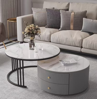 Table basse moderne en dalle de pierre MYUZ avec rangement pour salon - Meuble de maison durable pour petits appartements