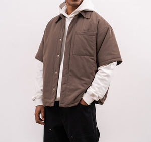 <span class=keywords><strong>Giacca</strong></span> <span class=keywords><strong>Camicia</strong></span> Trapuntata da Uomo Invernale Traspirante Antipiega 100% Cotone Twill Scollo a V Manica Corta 280g <span class=keywords><strong>Marrone</strong></span> Stile Urbano Casual alla Moda - Product Image 4