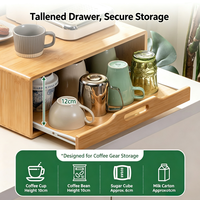 Support de rangement en bambou pour machine à café, avec tiroir, pour tasses et mugs, idéal pour la maison, le bureau, le café ou le bar