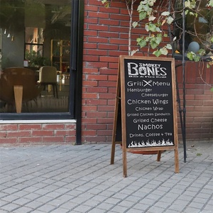 Tableau noir rustique en bois brun sur pied, magnétique, pliable avec support pour enseigne commerciale - Product Image 3