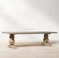 Bens — meuble de salle à manger en bois de teck, socle en teck sculpté avec plateau en ciment