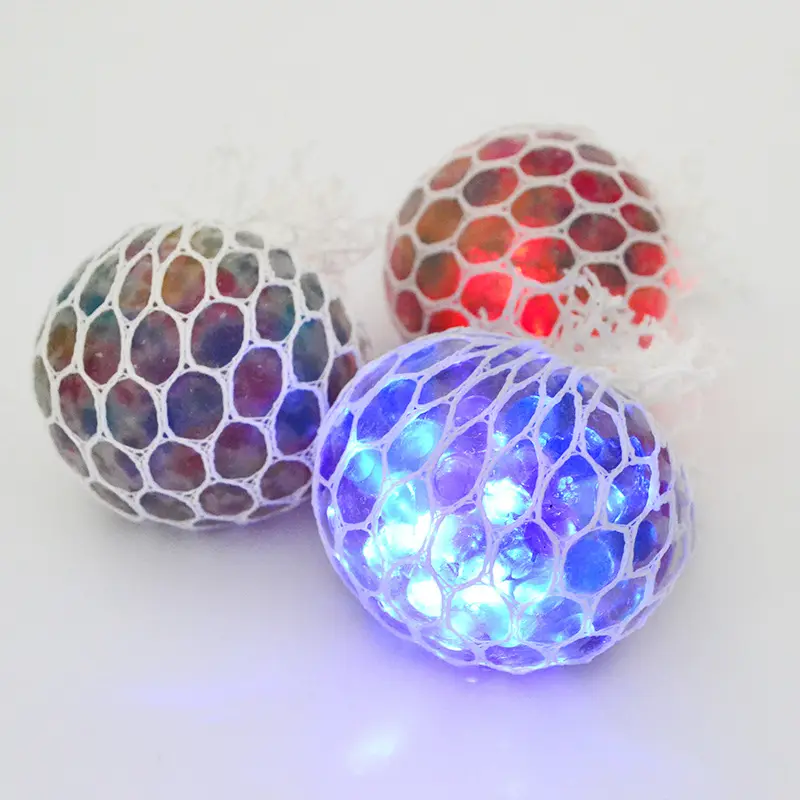 LED Mesh Net Fruit Ball Sensory Fidgets Stress Relief Mesh Squeeze Ball Toy For Kids Adults