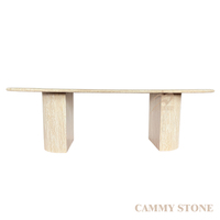 Table à manger ovale en marbre travertin Cammy Stone, design moderne élégant, résistante à l'eau, pour salon, hôtel, cuisine, salle de bain