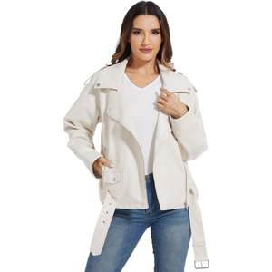 Chaqueta de motociclista de piel sintética negra personalizada para mujer, prendas de vestir para Otoño y temporada de otoño, abrigo con relleno de algodón y poliéster, para otoño de 2017 - Product Image 2