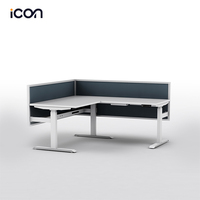 Bureau debout en forme de L moderne à double moteur pour le bureau à domicile, blanc, réglable en hauteur, électrique, en forme de L