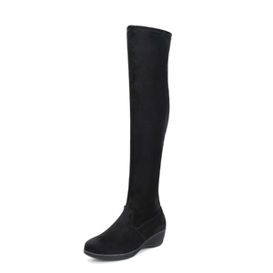 Bottes hautes d'hiver pour femmes avec talon compensé, doublure polaire fine, chaussettes élastiques intégrées, tige en daim chaud pour l'automne et l'hiver - Product Image 2