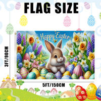 Bandera de Pascua de Poliéster de 90*150cm con Diseño de Conejo Abrazando un Huevo de Pascua, Decoración Festiva para Fiestas al Aire Libre