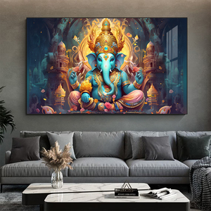 モダンホームデコレーションインド神ガネーシャキャンバスクリスタル磁器絵画宗教的な壁アートHD神の絵画 - Product Image 2