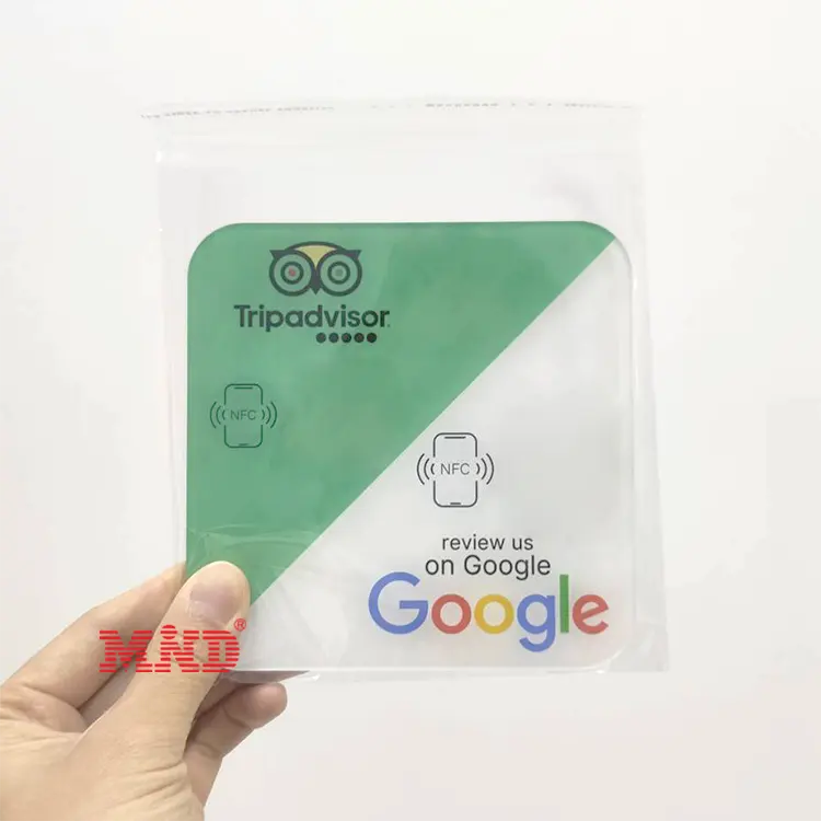 Etiqueta Nfc de control de acceso de doble chip, pegatina de tarjeta Nfc acrílica de revisión de Google