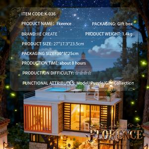 IIECREATE <span class=keywords><strong>Maison</strong></span> <span class=keywords><strong>de</strong></span> <span class=keywords><strong>poupée</strong></span> DIY Kit <span class=keywords><strong>de</strong></span> <span class=keywords><strong>maison</strong></span> miniature LED K-036 Florence Mini <span class=keywords><strong>maison</strong></span> <span class=keywords><strong>de</strong></span> <span class=keywords><strong>poupée</strong></span> en bois Puzzles pour adultes - Product Image 4
