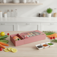Boîtes à gâteaux rectangulaires rigides écologiques avec laminage mat, biodégradables, 7 x 4,3 x 1,5 pouces et couvercles transparents pour sushis