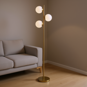 Modern Gold <b>Floor</b> <b>Lamp</b> Opal Glass <b>Shades</b> Round Metal Base LED Lighting Residential Use - Product Image 2