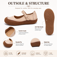 Chaussures plates en cuir beige de qualité supérieure personnalisées à bout arrondi pour le bureau et les trajets quotidiens, chaussures décontractées confortables pour femmes