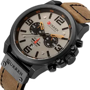 Curren 8314 роскошные кожаные спортивные кварцевые часы с секундомером и календарем, модные повседневные мужские часы с кожаным ремешком спортивные кварцевые часы с хронографом