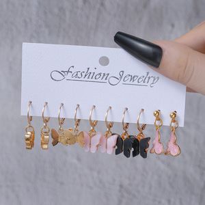 Juego de Aretes de Bisutería, Aros en Tono Dorado y Plateado con Colgante de Mariposa, Accesorios para Mujer, 12 Pares de Estilos Variados - Product Image 3