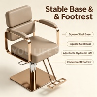 Chaise de coiffure ergonomique moderne avec accents dorés, base hydraulique réglable et coussin rembourré