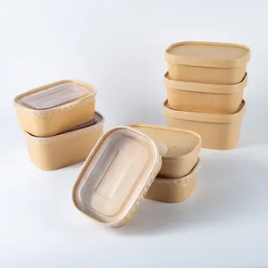 可生物降解防漏去牛皮纸食品包装一次性纸饭盒食品容器矩形可重复使用三明治盒