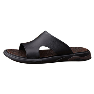 Men's First Layer Cowhide Leather <b>Slides</b> Open Toe Rubber Outsole Anti <b>Slip</b> Summer Casual Sandals - Product Image 4