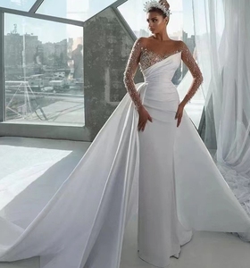 فساتين زفاف حورية البحر مصنوعة في الجمارك بأكمام طويلة أنيقة من الساتان فستان زفاف - Product Image 4