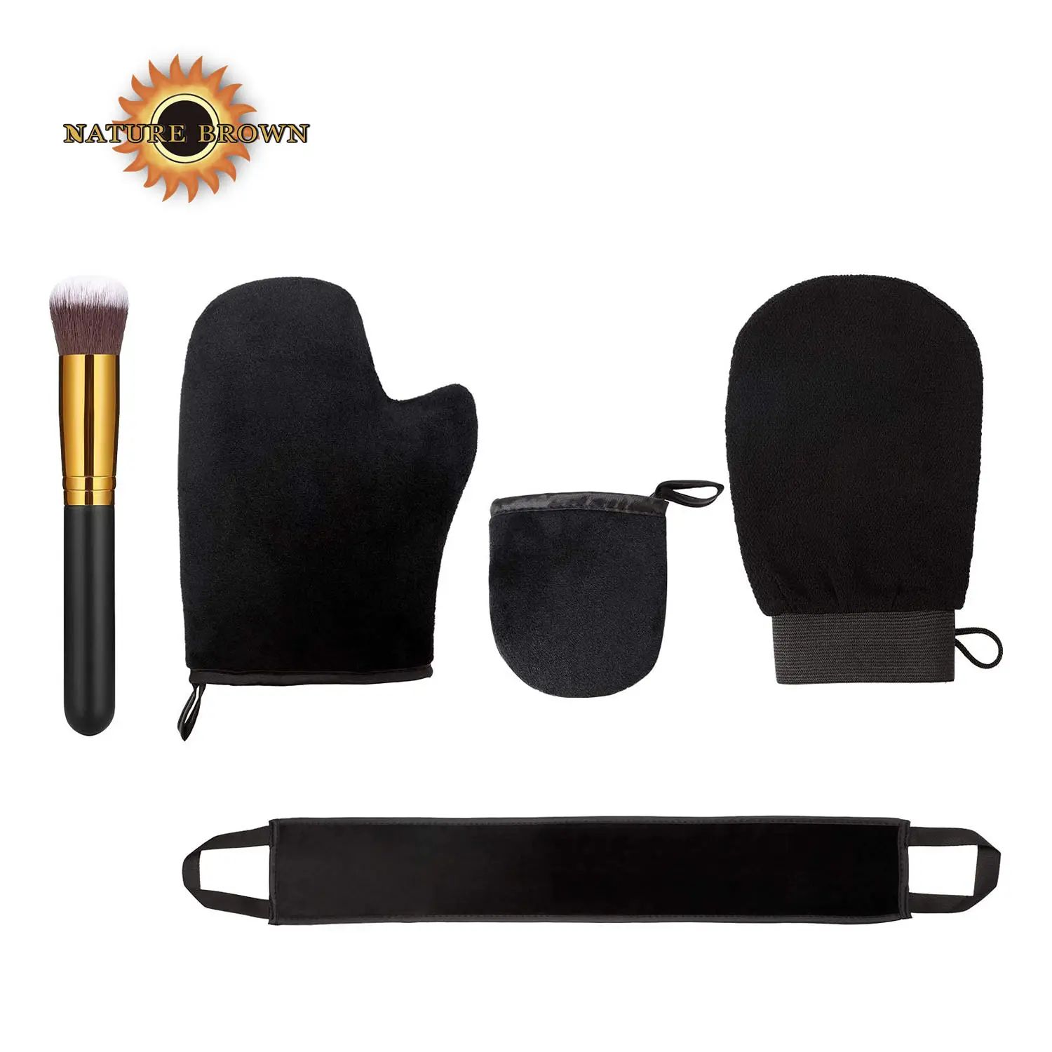 Großhandel 5pcs Custom Self Tan Bräunung shand schuh Bring Body Brush Schwarz Braun Applikator Abnehmbare Handschuhe Wasch bares Selbst-Set