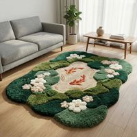 Karpet Rajut Tangan Motif Ikan Koi Oranye Lumut, Bentuk Tidak Beraturan Terinspirasi Kolam, untuk Kamar Tidur, Ruang Tamu, Ruang Santai, Kreatif