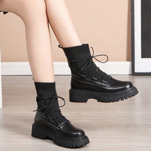 Botines de Cuero Negro de Alta Calidad para Mujer, Primavera/Otoño, con Cordones, Punta Redonda, Suela Gruesa, Cómodos y Transpirables - Product Image 6