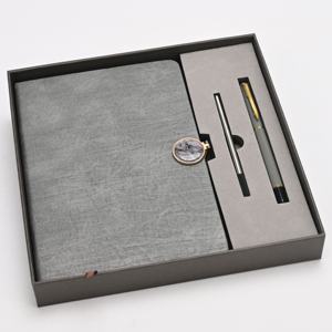 Ensemble de boîte-cadeau de carnet en cuir PU minimaliste gris |   Journal de bureau personnalisé avec stylo pour les notes de réunion, papeterie de direction - Product Image 3