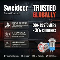 Interrupteur à bouton-poussoir en métal Sweideer, éclairé par LED, étanche, à montage sur panneau, momentané, en acier inoxydable, pour commande industrielle