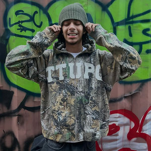 شعار مخصص التمويه هوديي شجرة التمويه سحاب الرجال هوديي التطريز Boxy صالح المحاصيل البريدي حتى هوديي للرجال - Product Image 3