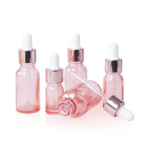 Free Sample 5ml 10ml 15ml Rose Color Essential Oil Lotion Packaging Glass Bottle Skin Care Essence Perfume Drip Bottle