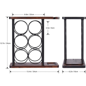 Support à vin rustique en bois et métal pour comptoir, avec porte-<span class=keywords><strong>verres</strong></span>, pour 6 bouteilles et 2 <span class=keywords><strong>verres</strong></span>, décoration de cuisine et bar - Product Image 2