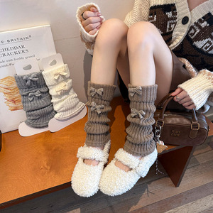 Autumn and Winter Fashion Acrylic Boots <strong>Socks</strong> for Women Bowknot Thick and Warm Knitted <strong>Woollen</strong> Leg Warmers Covers Slouch <strong>Socks</strong> - Product Image 5