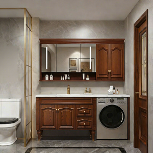 Nouveau modèle rétro américain : <span class=keywords><strong>Meuble</strong></span> de salle de bain européen <span class=keywords><strong>avec</strong></span> lavabo intégré en bois massif - Product Image 2