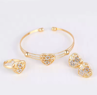 Mode Senior Dames Taille Réglable En Acier Inoxydable Coeur Zircon Incrusté Bracelet Collier Anneau Bracelet Ensemble