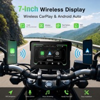 AOOCCI Petit Navigateur GPS pour Moto Écran CarPlay 7 Pouces Android Auto Sans Fil Étanche IP67 Écran Tactile Bluetooth