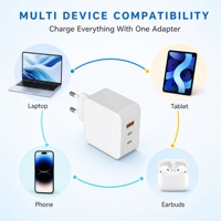 Adaptateur de charge rapide ignifuge 3 ports 65W PD 3.0 avec câble rétractable OTP/OVP pour ordinateur portable et téléphone portable