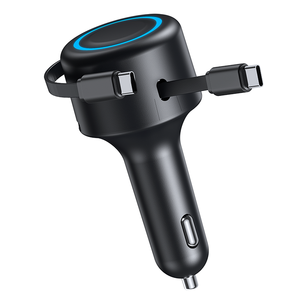 Adaptador de coche con carga rápida USB-C y 2 cables, puerto de carga dual, cargador de coche retráctil 4 en 1, compatible con todos los teléfonos. - Product Image 1
