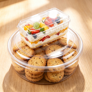 Boîte de conservation fiable en plastique PS rigide transparent avec couvercle protecteur pour tiramisu, mousse, gâteau à étages, biscuits, fruits, pâtisseries, desserts. - Product Image 6