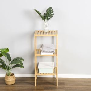Kitchen Bathroom Living Room Wooden Tier <b>Stand</b> Ladder Shelf Organizer Bamboo <b>Corner</b> Rack Lacquer Finish for Flower Pot Storage - Product Image 2