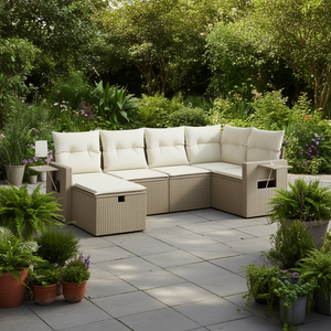 Ensemble de canapés de jardin modulaires en polyrotin beige, meubles d'extérieur confortables avec coussins en mousse haute densité, design moderne - Product Image 2