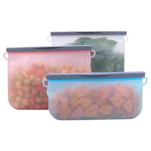 Eco Friendly 1500 ML Leakproof Silicone Reusable Food Freezer Bag Fresh Keeping Storage Bags With Zipper For Packing Food