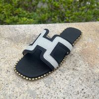Sandales plates décontractées d'été pour femmes, avec strass, bride en H, bordure dorée, multicolores, pour l'extérieur, vente en gros