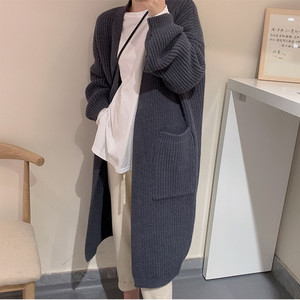 الكورية نمط واحد حجم مريحة الركبة راجلان كم سترة الخريف والشتاء طويلة جيب سترة منسوجة تريكو - Product Image 4