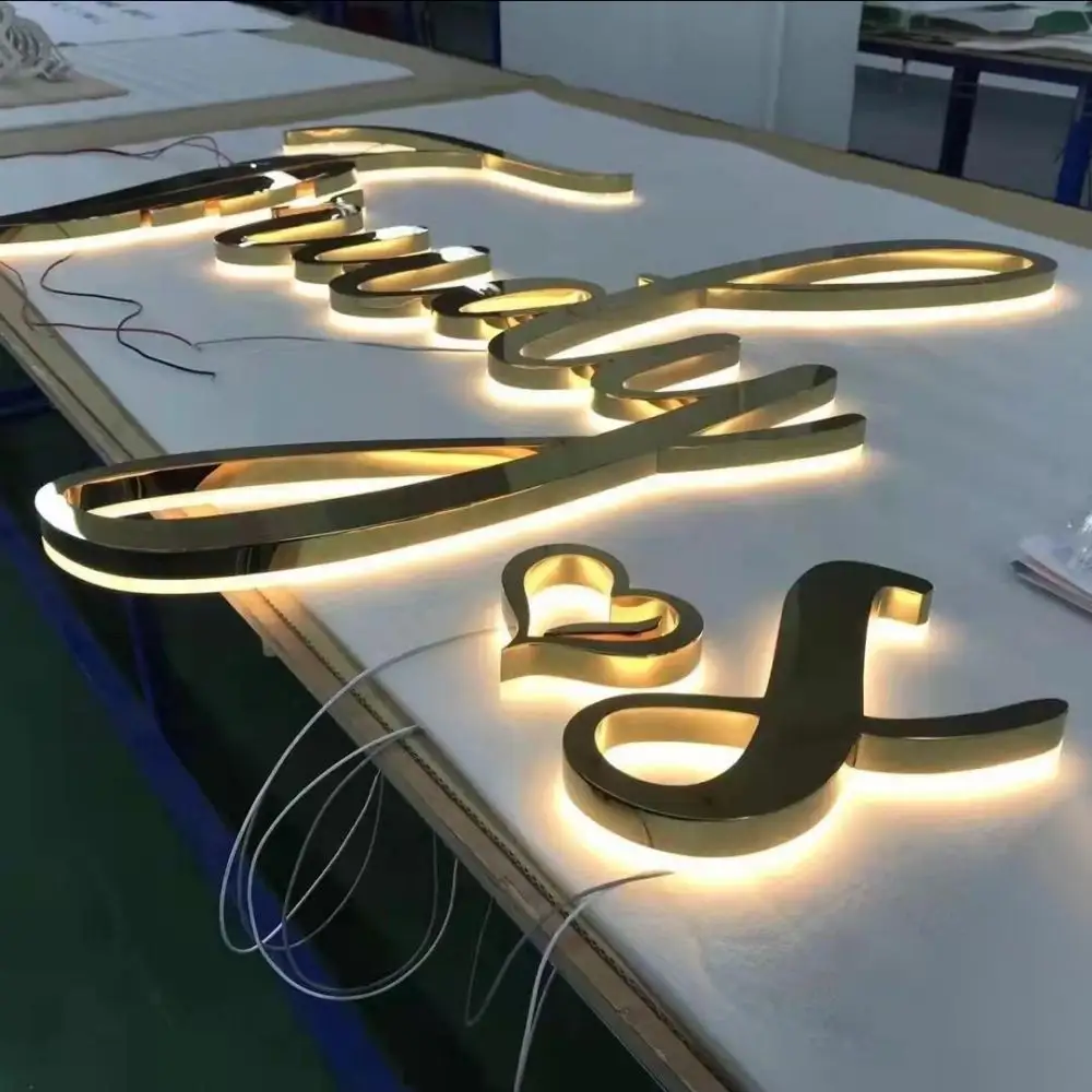 Lettere di segnaletica retroilluminata in metallo Vintage spazzolato lucidato LED 3D illuminata canale lettere segni per la pubblicità su misura