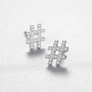 Version en cuivre personnalisable, symbole créatif, argent sterling S925, zircone taille ronde #   Boucles d'oreilles symboles pour femmes - Product Image 4