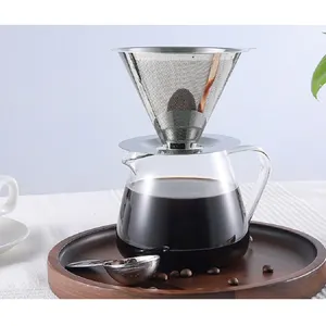 מכירה לוהטת יוצקים מעל יד בעל מבנה זכוכית קפה קנקן נירוסטה לשימוש חוזר מסנן טפטוף נייד מכונת קפה