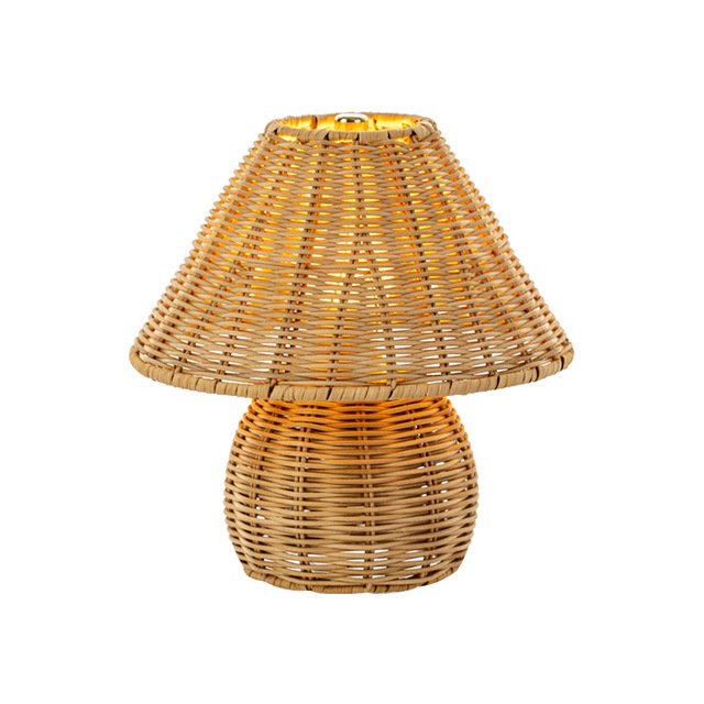 Wholesale American Retro Minimalist Dimmable Hemp Rope Table Lamps Modern Wabi-Sabi Rattan Mushroom-Shaped LED Bedside Lamp