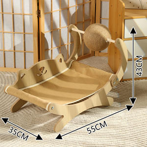 3 In 1 Kat <span class=keywords><strong>Lounge</strong></span> Houten Kat Mini Strandstoel Met Krabber Speelgoed Bal Wasbaar Verhoogde Kat Hangmat Bed - Product Image 6
