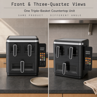Four à friture sans huile moderne pour comptoir avec trois paniers, panneau numérique, protection contre la surchauffe et revêtement antiadhésif