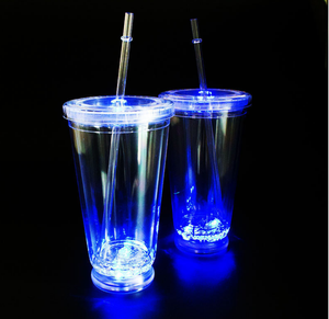 이중층 발광 LED 창의적인 빨대컵 16온스 컬러풀 플래시 PS 일회용 90mm 지름 - Product Image 3